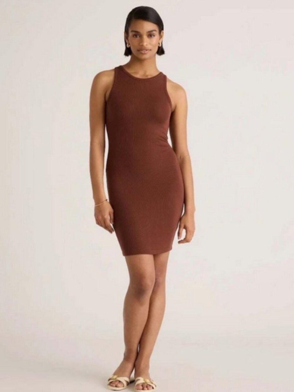 Quince Tencel Rib Knit Sleeveless Mini Dress